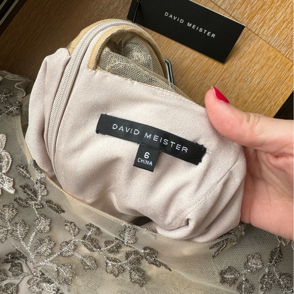 David Meister Silver Nude Floral Midi Dress - Picture 3 of 8